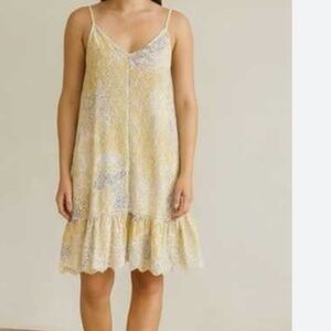 🧚‍♀️ Floral Embroidered Eyelet Sundress • Yellow & Grey • Fairycore Babydoll